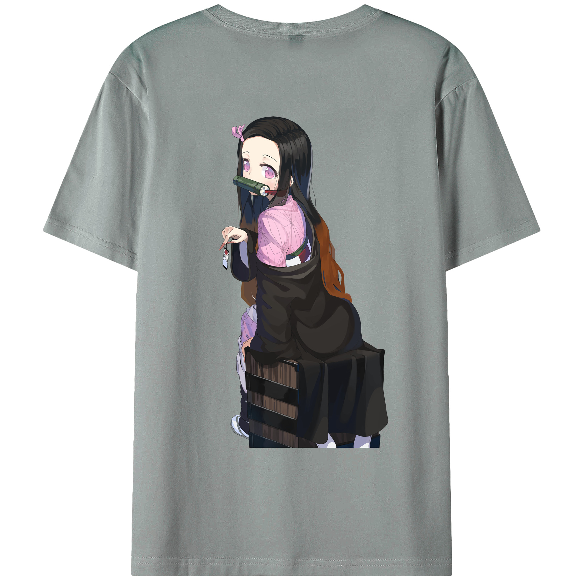 （画像用） 鬼滅の刃（きめつのやいば）竈門 禰󠄀豆子／かまど ねずこ Kamado Nezuko 綿100％ メンズ半袖Tシャツ（バックプリント） 通気性